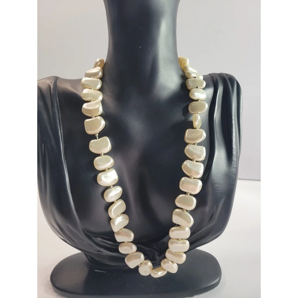 Cream Ivory Chunky Beaded Necklace Pearly Irregular Statement Organic Modern